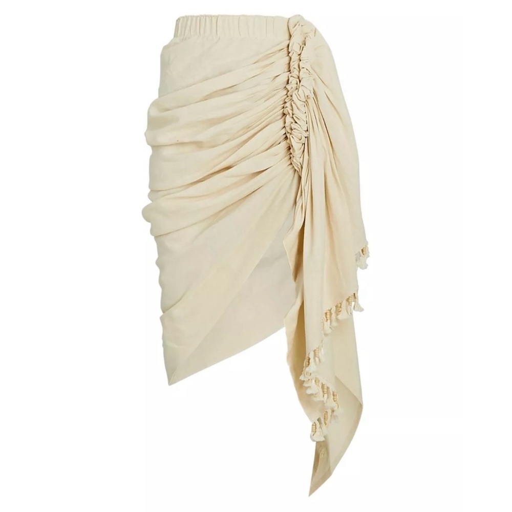 NWT Just Bee Queen Tulum Ruched High-Low Asymmetrical Skirt Sarong Fringe S $360
